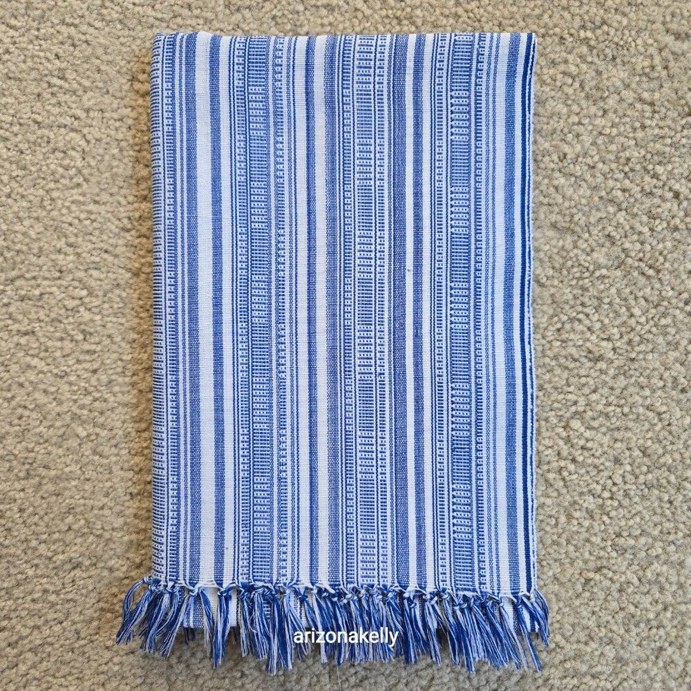 Cotton Linen Woven Scarf Blue & White - Picture 14 of 14